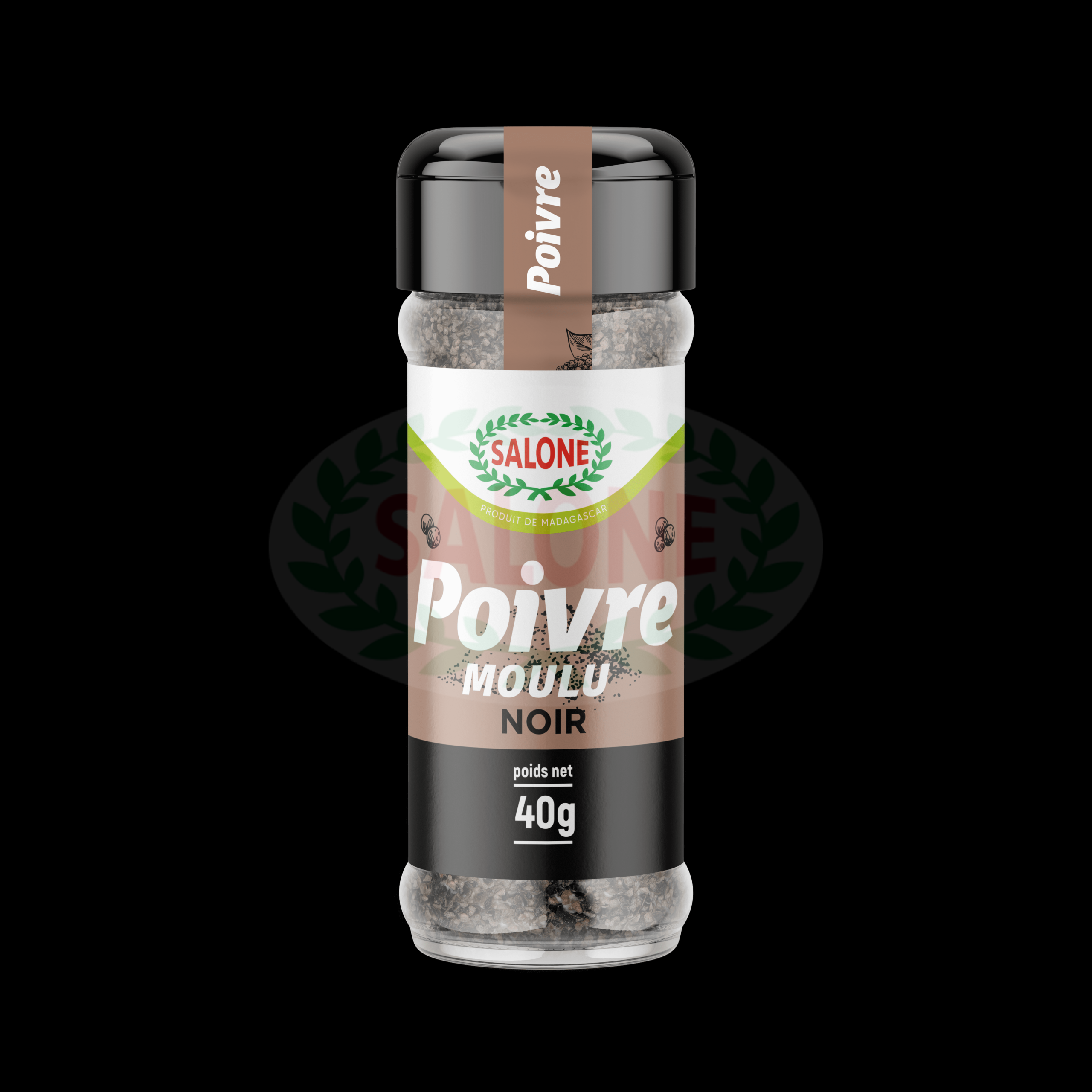 SAL FLACON POIVRE MOULU FINAL Récipient contenant du poivre moulu noir 40g.
