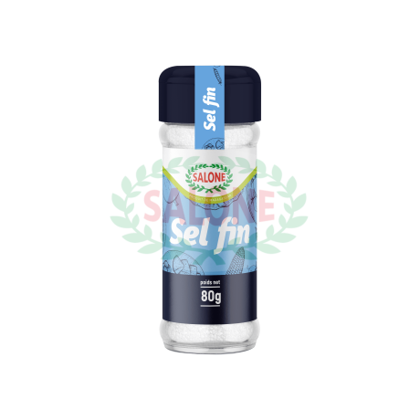Récipient contenant du sel fin 80g.